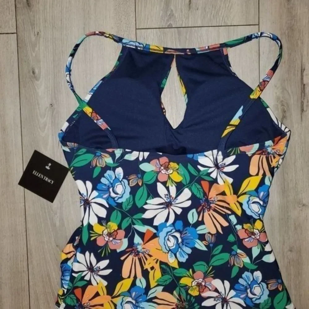 Ellen Tracy women's floral Keyhole High-Neck one piece Swimsuit size 8 - Picture 12 of 12
